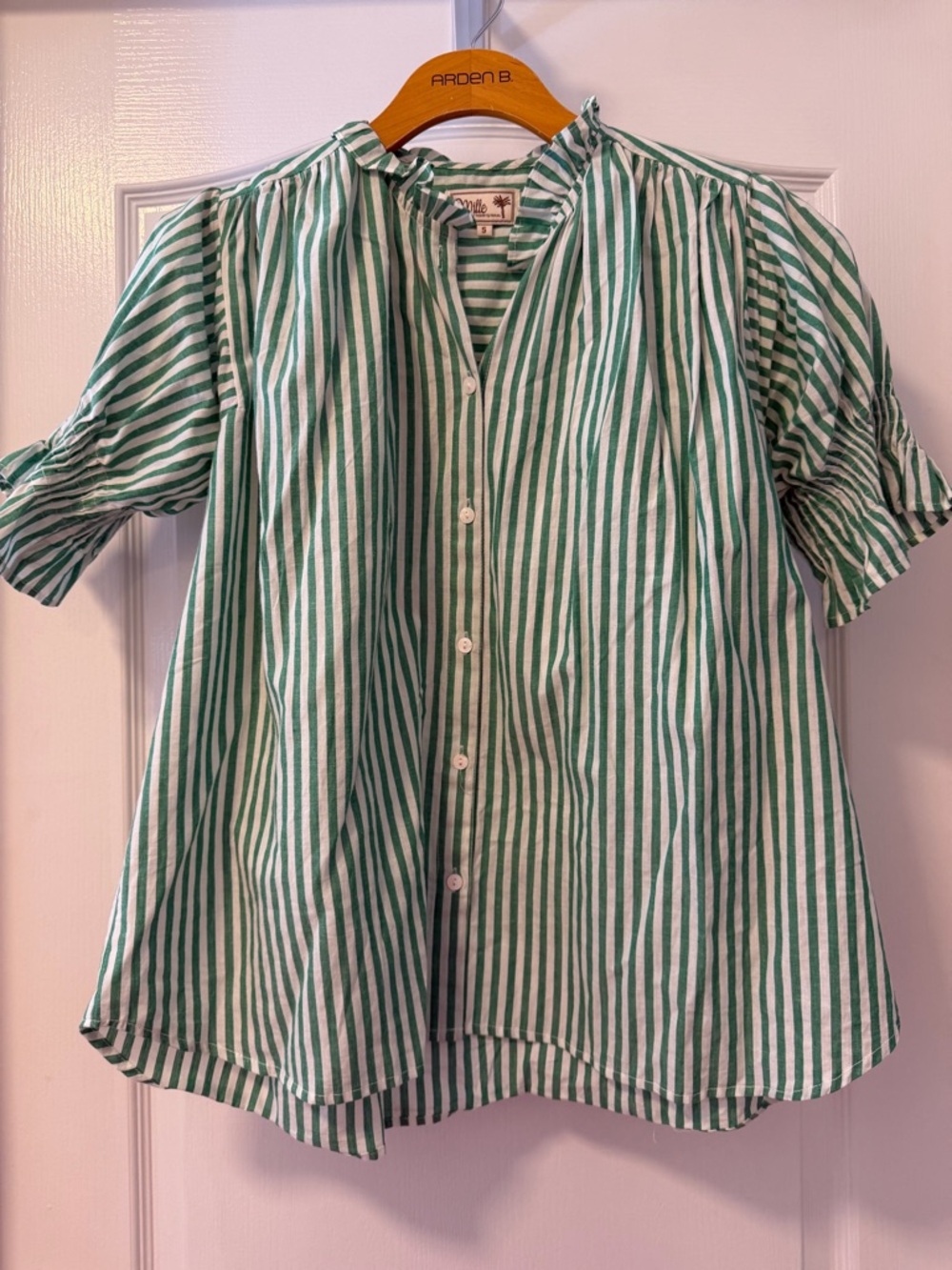 Mille Green & White Striped Button-Front Top size small